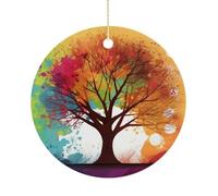 Christmas Ceramic Ornament 2.9 Inch - Double-Sided Round Xmas Tree Decor, Colorful Tree Ornament for Xmas Home Decor, Lightweight & Fade-Resistant