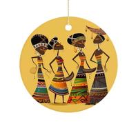 Christmas Ceramic Ornament 2.9 Inch - Double-Sided Round Xmas Tree Decor, Creative African Culture Ornament for Xmas Home Decor, Lightweight & Fade-Resistant