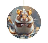 Christmas Ceramic Ornament 2.9 Inch - Double-Sided Round Xmas Tree Decor, Cute and Weird Hamster Ornament for Xmas Home Decor, Lightweight & Fade-Resistant