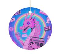 Christmas Ceramic Ornament 2.9 Inch - Double-Sided Round Xmas Tree Decor, Cute Dragon Print Ornament for Xmas Home Decor, Lightweight & Fade-Resistant