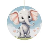Christmas Ceramic Ornament 2.9 Inch - Double-Sided Round Xmas Tree Decor, Cute Elephant Ornament for Xmas Home Decor, Lightweight & Fade-Resistant