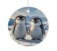 Christmas Ceramic Ornament 2.9 Inch - Double-Sided Round Xmas Tree Decor, Cute Penguins Ornament for Xmas Home Decor, Lightweight & Fade-Resistant