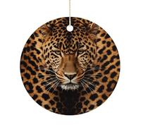 Christmas Ceramic Ornament 2.9 Inch - Double-Sided Round Xmas Tree Decor, Depict A Leopard Ornament for Xmas Home Decor, Lightweight & Fade-Resistant