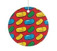 Christmas Ceramic Ornament 2.9 Inch - Double-Sided Round Xmas Tree Decor, Dill Pickles Print Ornament for Xmas Home Decor, Lightweight & Fade-Resistant