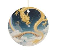 Christmas Ceramic Ornament 2.9 Inch - Double-Sided Round Xmas Tree Decor, Dragon Rainbow Bridge Ornament for Xmas Home Decor, Lightweight & Fade-Resistant