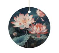 Christmas Ceramic Ornament 2.9 Inch - Double-Sided Round Xmas Tree Decor, Dragonfly and Flower Ornament for Xmas Home Decor, Lightweight & Fade-Resistant