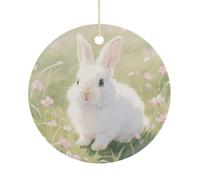 Christmas Ceramic Ornament 2.9 Inch - Double-Sided Round Xmas Tree Decor, Easter Rabbit Ornament for Xmas Home Decor, Lightweight & Fade-Resistant