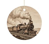 Christmas Ceramic Ornament 2.9 Inch - Double-Sided Round Xmas Tree Decor, Etching Train Ornament for Xmas Home Decor, Lightweight & Fade-Resistant