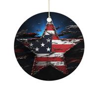 Christmas Ceramic Ornament 2.9 Inch - Double-Sided Round Xmas Tree Decor, Flag Stars Ornament for Xmas Home Decor, Lightweight & Fade-Resistant