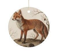 Christmas Ceramic Ornament 2.9 Inch - Double-Sided Round Xmas Tree Decor, Fox Ornament for Xmas Home Decor, Lightweight & Fade-Resistant