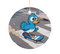 Christmas Ceramic Ornament 2.9 Inch - Double-Sided Round Xmas Tree Decor, Funny Duck Ornament for Xmas Home Decor, Lightweight & Fade-Resistant