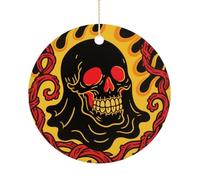 Christmas Ceramic Ornament 2.9 Inch - Double-Sided Round Xmas Tree Decor, Ghost Skull Ornament for Xmas Home Decor, Lightweight & Fade-Resistant