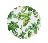 Christmas Ceramic Ornament 2.9 Inch - Double-Sided Round Xmas Tree Decor, Green Style Pattern Ornament for Xmas Home Decor, Lightweight & Fade-Resistant