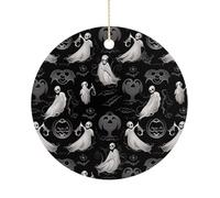 Christmas Ceramic Ornament 2.9 Inch - Double-Sided Round Xmas Tree Decor, Halloween Goth Ornament for Xmas Home Decor, Lightweight & Fade-Resistant