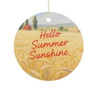 Christmas Ceramic Ornament 2.9 Inch - Double-Sided Round Xmas Tree Decor, Hello Summer Sunshine Ornament for Xmas Home Decor, Lightweight & Fade-Resistant