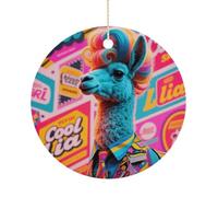 Christmas Ceramic Ornament 2.9 Inch - Double-Sided Round Xmas Tree Decor, Hippie Sheep Ornament for Xmas Home Decor, Lightweight & Fade-Resistant