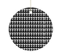 Christmas Ceramic Ornament 2.9 Inch - Double-Sided Round Xmas Tree Decor, Houndstooth Black Ornament for Xmas Home Decor, Lightweight & Fade-Resistant