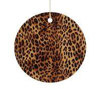 Christmas Ceramic Ornament 2.9 Inch - Double-Sided Round Xmas Tree Decor, Leopard Print Ornament for Xmas Home Decor, Lightweight & Fade-Resistant