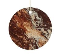 Christmas Ceramic Ornament 2.9 Inch - Double-Sided Round Xmas Tree Decor, Marble Mixed Brown Ornament for Xmas Home Decor, Lightweight & Fade-Resistant