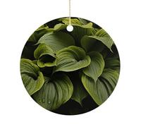 Christmas Ceramic Ornament 2.9 Inch - Double-Sided Round Xmas Tree Decor, Moist Hosta Leaves Ornament for Xmas Home Decor, Lightweight & Fade-Resistant