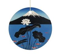 Christmas Ceramic Ornament 2.9 Inch - Double-Sided Round Xmas Tree Decor, Mountain Lotus Ornament for Xmas Home Decor, Lightweight & Fade-Resistant