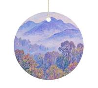 Christmas Ceramic Ornament 2.9 Inch - Double-Sided Round Xmas Tree Decor, Nature Forest Mountain Ornament for Xmas Home Decor, Lightweight & Fade-Resistant