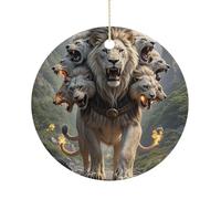 Christmas Ceramic Ornament 2.9 Inch - Double-Sided Round Xmas Tree Decor, Nine Lions Ornament for Xmas Home Decor, Lightweight & Fade-Resistant