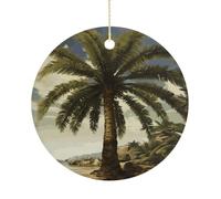 Christmas Ceramic Ornament 2.9 Inch - Double-Sided Round Xmas Tree Decor, Palm Tree Tropical Ornament for Xmas Home Decor, Lightweight & Fade-Resistant