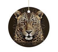 Christmas Ceramic Ornament 2.9 Inch - Double-Sided Round Xmas Tree Decor, Patterned Leopard Head Ornament for Xmas Home Decor, Lightweight & Fade-Resistant