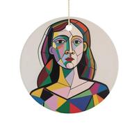 Christmas Ceramic Ornament 2.9 Inch - Double-Sided Round Xmas Tree Decor, Pensive Woman Ornament for Xmas Home Decor, Lightweight & Fade-Resistant