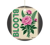 Christmas Ceramic Ornament 2.9 Inch - Double-Sided Round Xmas Tree Decor, Pink Green Block Print Ornament for Xmas Home Decor, Lightweight & Fade-Resistant