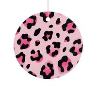 Christmas Ceramic Ornament 2.9 Inch - Double-Sided Round Xmas Tree Decor, Pink Leopard Ornament for Xmas Home Decor, Lightweight & Fade-Resistant