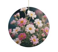 Christmas Ceramic Ornament 2.9 Inch - Double-Sided Round Xmas Tree Decor, Plant Floral Flowers Ornament for Xmas Home Decor, Lightweight & Fade-Resistant