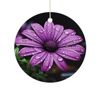 Christmas Ceramic Ornament 2.9 Inch - Double-Sided Round Xmas Tree Decor, Purple Daisy Ornament for Xmas Home Decor, Lightweight & Fade-Resistant