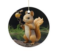 Christmas Ceramic Ornament 2.9 Inch - Double-Sided Round Xmas Tree Decor, Resin Squirrel Ornament for Xmas Home Decor, Lightweight & Fade-Resistant