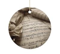 Christmas Ceramic Ornament 2.9 Inch - Double-Sided Round Xmas Tree Decor, Sheet Music Ornament for Xmas Home Decor, Lightweight & Fade-Resistant