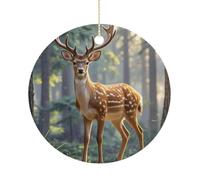 Christmas Ceramic Ornament 2.9 Inch - Double-Sided Round Xmas Tree Decor, Sika Deer Ornament for Xmas Home Decor, Lightweight & Fade-Resistant
