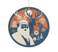 Christmas Ceramic Ornament 2.9 Inch - Double-Sided Round Xmas Tree Decor, Silhouette Santa Claus Ornament for Xmas Home Decor, Lightweight & Fade-Resistant