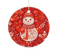 Christmas Ceramic Ornament 2.9 Inch - Double-Sided Round Xmas Tree Decor, Snowman Window Grilles Ornament for Xmas Home Decor, Lightweight & Fade-Resistant