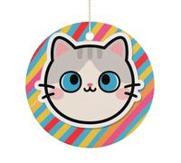 Christmas Ceramic Ornament 2.9 Inch - Double-Sided Round Xmas Tree Decor, Sticker Cat Ornament for Xmas Home Decor, Lightweight & Fade-Resistant