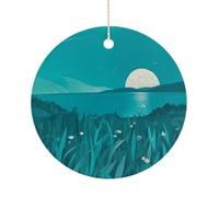 Christmas Ceramic Ornament 2.9 Inch - Double-Sided Round Xmas Tree Decor, Teal Blue Ornament for Xmas Home Decor, Lightweight & Fade-Resistant