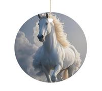 Christmas Ceramic Ornament 2.9 Inch - Double-Sided Round Xmas Tree Decor, The Galloping Horse is Galloping Ornament for Xmas Home Decor, Lightweight & Fade-Resistant