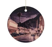Christmas Ceramic Ornament 2.9 Inch - Double-Sided Round Xmas Tree Decor, The Old Hollywood Ornament for Xmas Home Decor, Lightweight & Fade-Resistant
