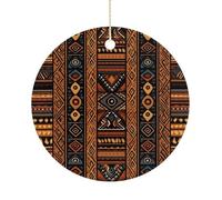 Christmas Ceramic Ornament 2.9 Inch - Double-Sided Round Xmas Tree Decor, Traditional African Design Pattern Ornament for Xmas Home Decor, Lightweight & Fade-Resistant