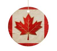 Christmas Ceramic Ornament 2.9 Inch - Double-Sided Round Xmas Tree Decor, Vintage Canada Flag Ornament for Xmas Home Decor, Lightweight & Fade-Resistant