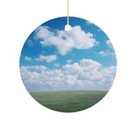 Christmas Ceramic Ornament 2.9 Inch - Double-Sided Round Xmas Tree Decor, White Clouds Sky Ornament for Xmas Home Decor, Lightweight & Fade-Resistant