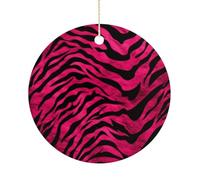 Christmas Ceramic Ornament 2.9 Inch - Double-Sided Round Xmas Tree Decor, Zebra Tiger Leopard Ornament for Xmas Home Decor, Lightweight & Fade-Resistant