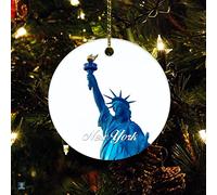 Christmas Ceramic Ornament Building Skyline Ornament Keepsake Holiday Present New York Cityscape Statue Liberty Christmas Ornament Xmas Tree Decorations Flat Circle Ceramic Ornament 3 Inch