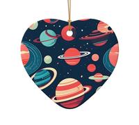Christmas Ceramic Ornament Cute Star Or Heart Hanging Decor Xmas Tree Home Decor Outer Space Planets Print
