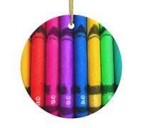 Christmas Ceramic Round Pendant Hanging - 2.9 in YYHHAOFA Colored Crayons Printed Decoration Smooth